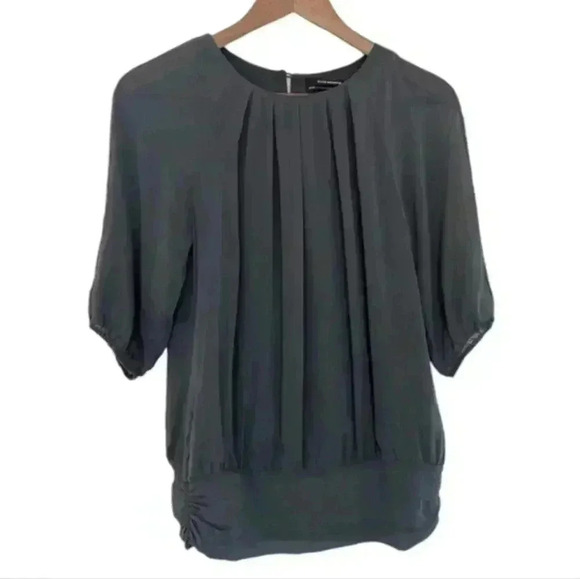 Club Monaco Blouse Shirred Silk Top Grey Statement Sleeves Women's Extra Small - Picture 2 of 12